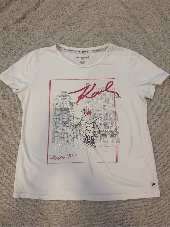 Karl Lagerfeld Tops - Karl Lagerfeld Paris Graphic Tee White Embellished Rhinestone Logo Top Medium